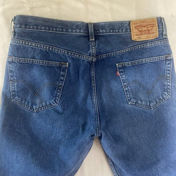 Levis 505 Regular Fit Jeans Mens W36 L30 Blue Denim - Picture 9 of 16